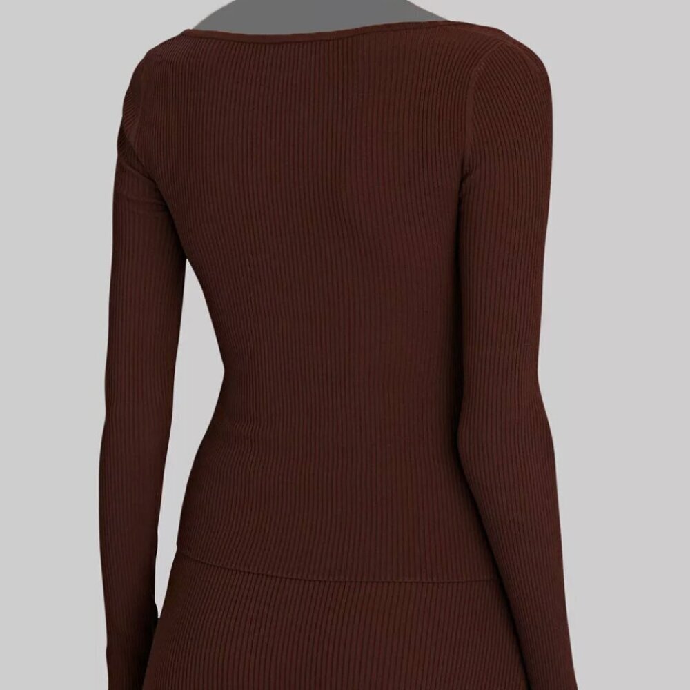 A.L.C. Alc Women's Brown "Annabelle" Ribbed Knit Long Sleeve Cutout Top L $375 - Picture 4 of 9